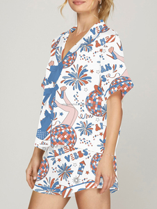Ensemble pyjama d'été élégant et respirant à manches courtes, imprimé patriotique Fête de l'Indépendance, motif rayé, étoile, cœur, <span class=keywords><strong>disco</strong></span> - Product Image 6