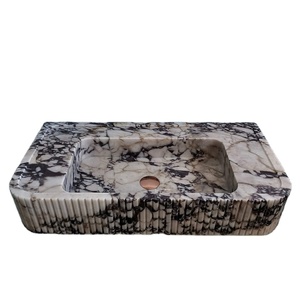 Italie luxe vagli Calacatta Viola Monet évier mural <span class=keywords><strong>en</strong></span> marbre <span class=keywords><strong>grande</strong></span> vanité naturelle avant cannelé <span class=keywords><strong>pierre</strong></span> salle de bain lavabo - Product Image 1