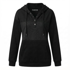 Sudaderas Casuales Personalizadas para Mujer, Cuello Henley, Botones, Bolsillo Canguro, Manga Larga, Precio al por Mayor, Sudadera con Capucha para Toda Temporada - Product Image 4