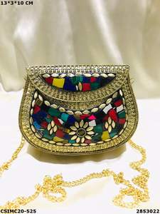 Designer Handmade Metal Mosaic Ladies <b>Clutch</b> <b>Bag</b> Resin Handmade Metal Purse <b>Pearl</b> Stone Pattern Fashion Evening/Wedding Party - Product Image 3