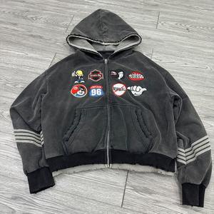 Custom Solid Streetwear Men 400gsm Heavyweight Boxy <b>Zip</b> <b>up</b> <b>Hoodie</b> and Pants Set Acid Washed Sweatsuit Men Tracksuit - Product Image 6