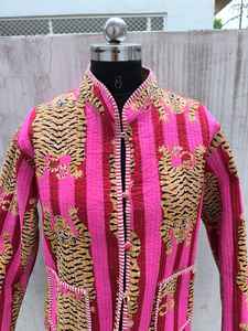 Nouvelle arrivée, veste en coton rembourrée longue pour femme, imprimé Jaipuri Sanganeri, Kantha, réversible, faite à la main, cadeau d'automne-hiver - Product Image 4
