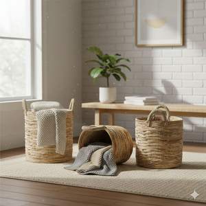 ชุดตะกร้า 3 ใบ งานฝีมือจากเปลือกต้นกล้วย - Product Image 4