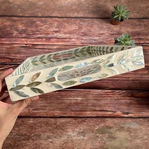 Plateau de service rectangulaire en nacre fait main, motif feuille, incrustation artisanale, vaisselle pour la maison, commande en gros, écologique - Product Image 2