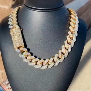 โซ่คล้องสองสีพรีเมี่ยมประดับเพชรโมอิสสีเงินสีทองประดับร่างกายสไตล์ฮิปฮอปของขวัญครบรอบ - Product Image 4