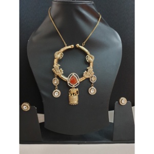<b>Gold</b> Tone Kundan Fusion Red Stone Fine <b>Jewelry</b> Pendant <b>Set</b> - Product Image 1