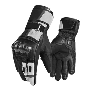 Gants de moto d'hiver en cuir de chèvre imperméables au vent par temps froid thermique noir et gris XX-Large Gants d'équitation - Product Image 1