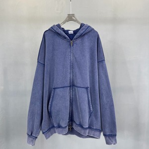 Pull brodé personnalisé lavage à l'acide à capuche 100% coton fermeture éclair designer poids lourd vintage hommes en détresse qualité Premium - Product Image 1