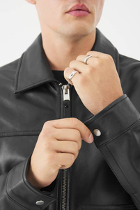 Chaqueta de Cuero Genuino para Hombre, Estilo Urbano, Corte Ajustado, Cuello Alto, Cuero Premium, Transpirable, Ecológica, para Invierno - Product Image 6