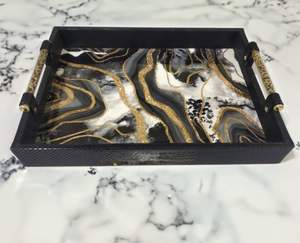 ถาดไม้สำหรับตกแต่งพร้อมที่จับสุดหรูถาดไม้พิมพ์ลายสำหรับกาแฟอาหารและผลไม้ - Product Image 2