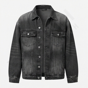 Chaqueta Vaquera de Talla Grande para Hombre, Estilo Vintage, Lavada, Desgastada, Corte Holgado, Cuello Camisero, Bolsillos, Ropa Exterior Informal para Otoño y Primavera - Product Image 1