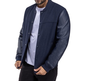 Chaqueta Bomber Casual de Lana para Hombre con Mangas de Cuero, Parche Bordado, Diseño Estilo Béisbol Urbano, Producto Más Vendido - Product Image 2