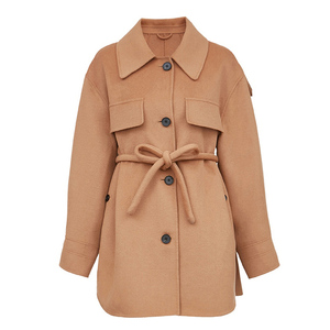 Abrigo de lana promocional de la mejor calidad para otoño e invierno, a prueba de viento, abrigo corto con cinturón para mantener el calor - Product Image 5