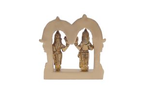 Latón Vishnu Laxmi Narayan Murti pie Vishnu Lakshmi estatua Showpiece para decoración del hogar Puja artículos y regalos 4 pulgadas - Product Image 3
