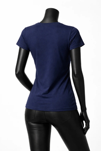 Women's <b>Navy</b> Blue Cotton T-Shirt Slim Fit Crew Neck Short Sleeve Casual Solid Color Jersey <b>Top</b> All Seasons - Product Image 4