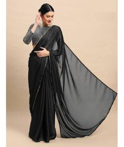 Belle Georgette Bleu Georgette Plain Party Wear Saree Avec Georgette Blouse Pour Party Wear Vêtements ethniques et Saree en soie - Product Image 1