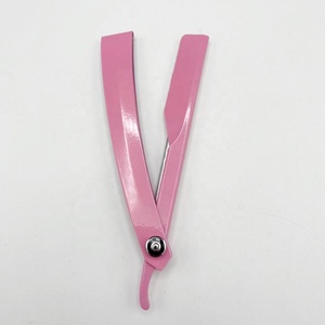 มีดโกนโกนหนวดสแตนเลสสำหรับช่างตัดผมมืออาชีพคุณภาพสูงแบบใช้มือมีดโกนสำหรับโกนบนใบหน้าปรับแต่งโลโก้ได้สีชมพูคงทน - Product Image 1