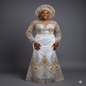 Nouveau Tissu Traditionnel Nigérian George en Soie avec Broderie de Perles et Pierres Dorées, Ensemble de Wraps Faits Main pour Mariage Aso Ebi 120 GSM - Product Image 2