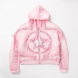 Ensemble survêtement streetwear personnalisé 400 GSM avec fermeture éclair, strass, jogging, pantalon de survêtement à double taille évasé et sweat-shirt pour homme - Product Image 5