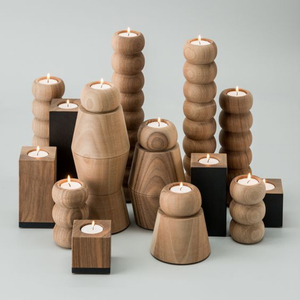 Bougeoir décoratif de salon de table au design standard bougeoir en bois d'olivier de qualité de luxe lot de 3 bougeoirs - Product Image 3