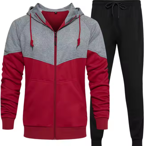 Survêtement d'hiver personnalisé pour hommes, ensemble sweat à capuche et pantalon de survêtement avec fermeture à glissière et tissu polaire imprimé - Product Image 1