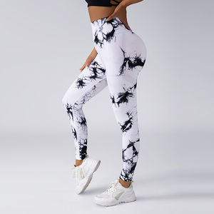 Pantalones de Yoga para levantamiento de glúteos de cintura media de cintura alta de invierno para mujer, mallas fruncidas de entrenamiento sin costuras con tinte de corbata a la venta - Product Image 6