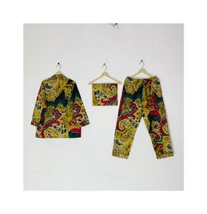 Conjunto de camisa y Pijama de algodón con estampado abstracto de Cachemira unisex con bolsa a juego - Product Image 1