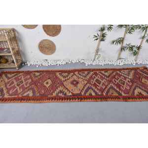 Tapis en Laine de Style Ethnique en Rouge Orange Tapis de Salon à Dos en Latex de 2.8X10.3 pieds pour Entrée Couloir Motif Rectangle Rayé - Product Image 3