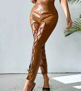 2025 femmes ample en cuir véritable pantalon de haute qualité décontracté Streetwear doux Stretch poches personnalisées PU tissu hiver Collection - Product Image 3