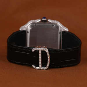 Montre de luxe en moissanite à diamant taille ronde et demi glacé avec ceinture en cuir noir Date classique et caractéristiques romaines Montre à diamant - Product Image 4