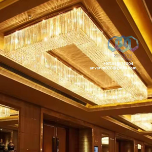 Grand lustre de plafond rectangulaire en cristal à hauteur réglable pour hôtel de luxe, luminaire pour les Émirats arabes unis, Arabie saoudite, Qatar, États-Unis, Chine - Product Image 6