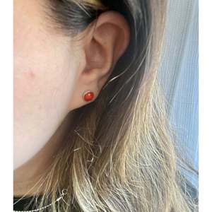 Navajo Handmade Red Spiny Oyster & <b>Sterling</b> <b>Silver</b> <b>Stud</b> <b>Earrings</b> - Product Image 2