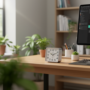 Justaminute Alarm <b>Clock</b> Silver Analog <b>Desk</b> <b>Clock</b> With Snooze Function - Product Image 3