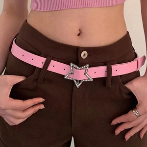 Ceinture Rétro Scintillante en Strass pour Femme, Style Y2K, Boucle Étoile en Acier, en Cuir de Vachette Rose, Élastique, Ornée, Couleurs Personnalisables, pour Mariée - Product Image 2