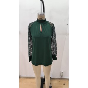 Blusa Sandy de Manga Larga para Mujer con Detalle de Ventana en el Busto, Cuello Alto y Mangas de Tul, 31670 - Verde - Product Image 5