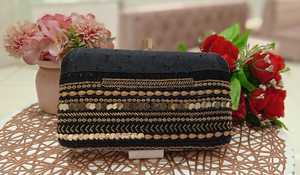 Bolso de Mano Tipo Clutch con Bordado de Cuentas y Diamantes, Clutch de Novia, Clutch Clásico con Trabajo Pesado, Bolso Tipo Caja con Cadena - Product Image 5