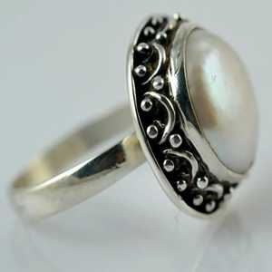 925 Sterling <b>Silver</b> Coin Pearl <b>Ring</b> Handmade Boho <b>Statement</b> Promise for Women Freshwater June Birthstone Jewelry - Product Image 4