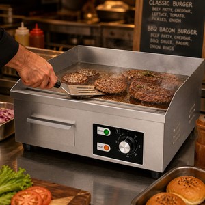 Plancha Eléctrica Comercial, Parrilla Plana de Acero Inoxidable para Mostrador, Equipo de Cocina para Hoteles y Catering, 220V - Product Image 5