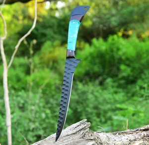 Cuchillo de Filetear Hecho a Mano con Hoja de Acero de Damasco y Mango de Madera, Diseño Ambidiestro, Funda de Cuero de Alta Calidad, el Mejor Regalo para Él, Uso en Exteriores - Product Image 5