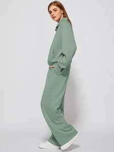 Ensemble 2 pièces avec épaules tombantes Pantalon de jogging Sweat-shirt avec pantalon de survêtement Sweat-shirt à capuche vierge Oversize Half Zip Sweatshirt Wide Leg Pant Set - Product Image 6