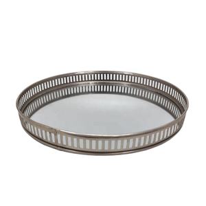 Bandeja decorativa Bandeja de espejo redondo de acero inoxidable Níquel Color plata Estilo de lujo Bandeja decorativa de mesa Hecho a mano a granel - Product Image 2