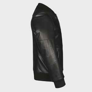 Blouson aviateur en cuir noir de haute qualité pour homme avec col montant en tissu enduit et logo frontal – Conception respirante pour l'hiver - Product Image 6