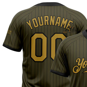 Maillot de Softball Unisexe à Deux Boutons Personnalisé Olive Black Pinstripe Old Gold Salute-Créez votre propre tenue d'équipe - Product Image 4