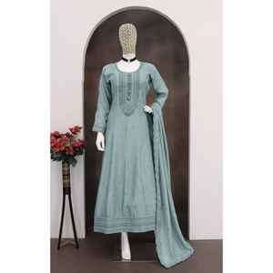 NEW DESIGNER AA SERIES HEAVY VICHITRA <b>SILK</b> INNER Attached Crepe <b>Silk</b> Length Max Up to 57 Multi <b>Thread</b> & Jari - Product Image 1