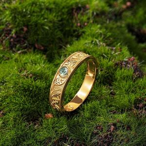 Bague de mariage pour homme Jeulia en acier inoxydable plaqué or avec agate mousse en forme de feuille - Product Image 5