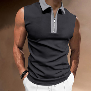 Camiseta elástica de gran tamaño para hombre, Polo de fitness sin mangas, de rayas sólidas, top de moda de calle para invierno, novedad de verano - Product Image 2