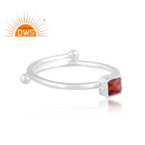 Best Quality 925 Fine Sterling <b>Silver</b> Natural <b>Garnet</b> Gemstone Square Design Stackable <b>Ring</b> Custom Jewelry Manufacturer - Product Image 3