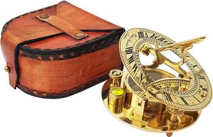 Bán buôn Chất lượng cao cổ cổ điển đồng biển đồng hồ mặt trời La bàn với phí bảo hiểm <span class=keywords><strong>Lather</strong></span> trường hợp. - Product Image 2