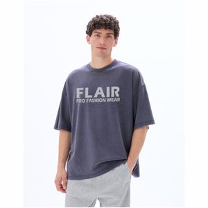 T-shirt à col rond surdimensionné pour homme, 100% coton lavé et gaufré - carbone - Product Image 5