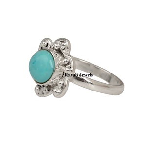 Anillo de Bodas de moda fina de Plata de Ley 925 con diseño de flor Vermeil de la eternidad de 8mm de la mejor calidad para mujer, turquesa de Arizona Natural - Product Image 5